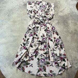 City Chic‎ Wrap Dress Womens XL/22 Beige Multicolor Lolita Cream Floral High Low